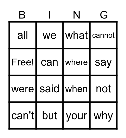 Fry's 31-40 Bingo Card