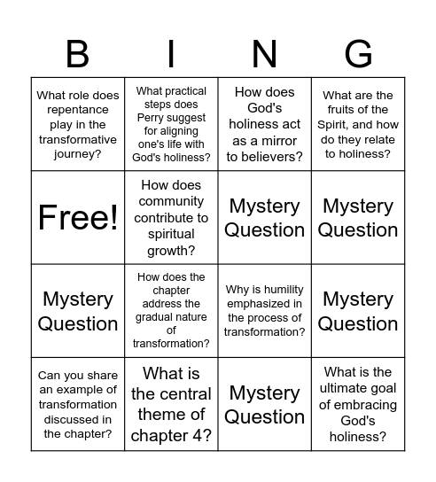 Chapter 4 Discussion Bingo Card