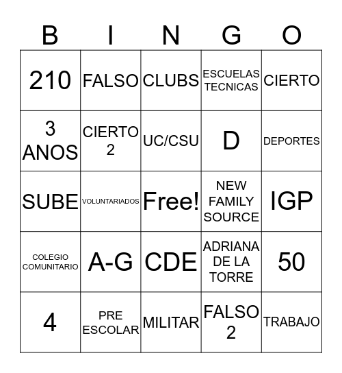 A-G Bingo Card