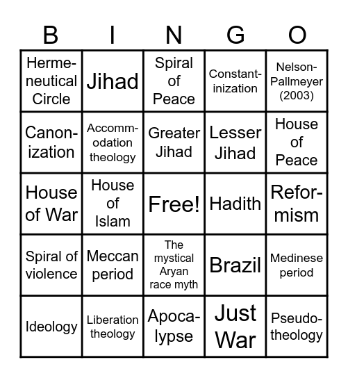 Religion and violence: Myths vs realties BINGO Card
