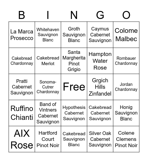 Riverton Country Club Wine (Bottles ONLY) Bingo Card
