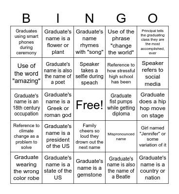 Graduation Bingo Card