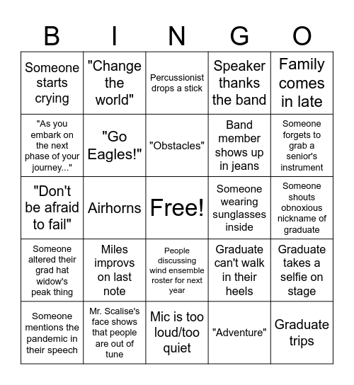 Graduation Bingo - Band Edition Bingo Card