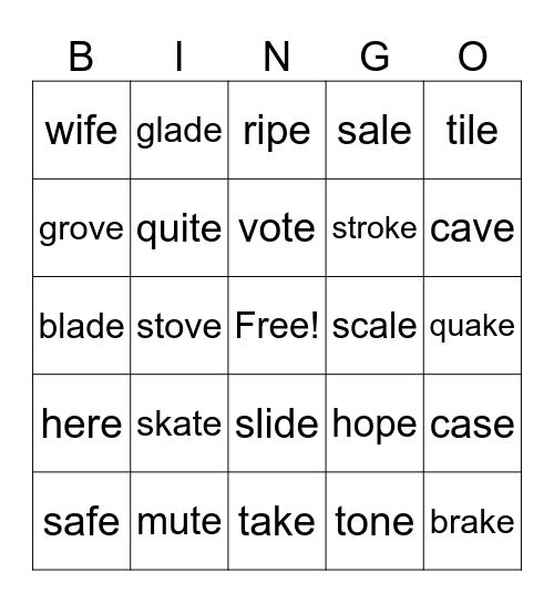 Magic-e Bingo Card