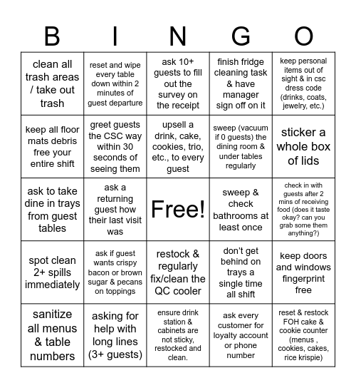 Chicken Salad Chick Bingo Card