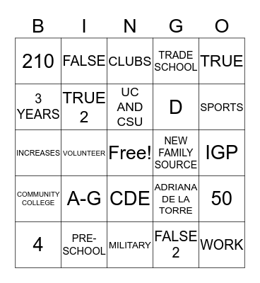 A-G Bingo Card