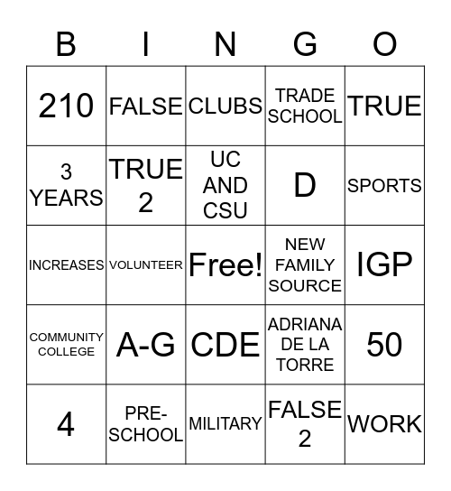 A-G Bingo Card