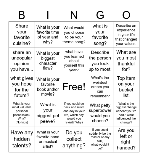 Mathis, Rodriguez Family Bingo Card