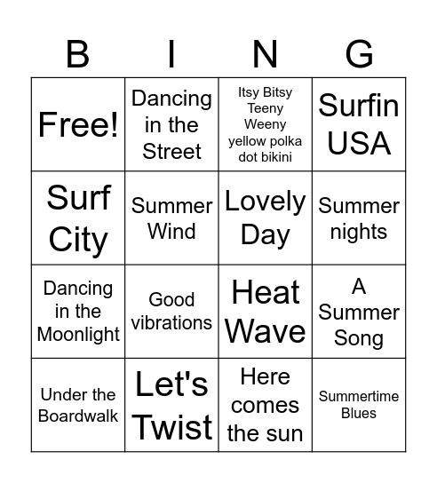 Summer Bingo Card