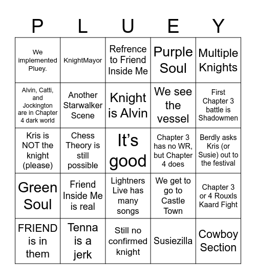 Deltarune Chapter 3 and 4 Bingo Card