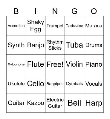 Musical Bingo Card