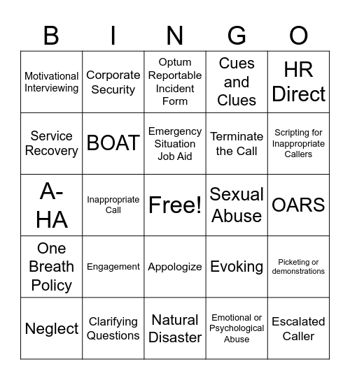 Annual Refresh Training Bingo Card