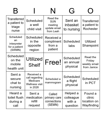 PASS Bingo Card