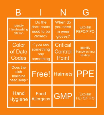 FOOD SAFETY Bingo Card
