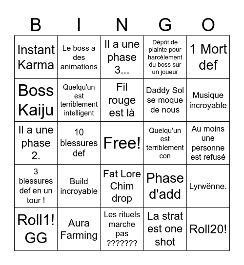 CHASSE DIVINE Bingo Card
