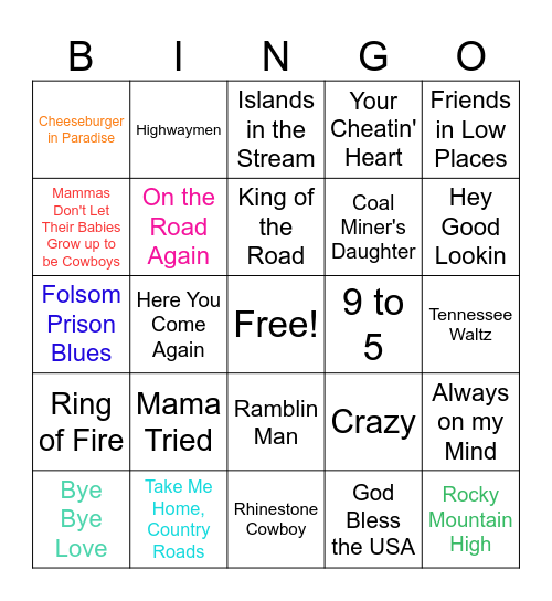 Musical Bingo: Country Bingo Card