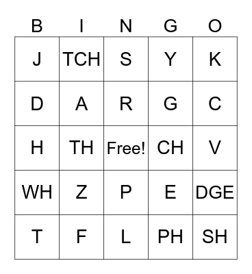 ABC Bingo with Digraphs Bingo Card