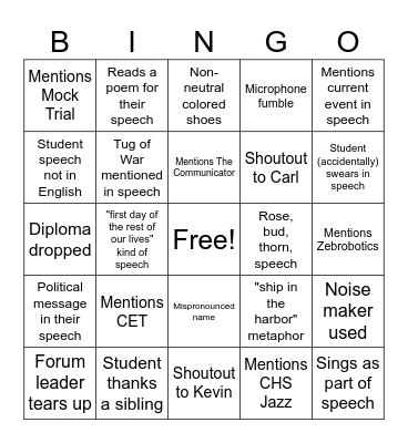 CHS Graduation BINGO Card