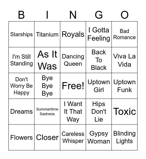 Musical Bingo Card