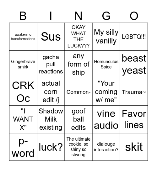 CRK Memes Bingo Card