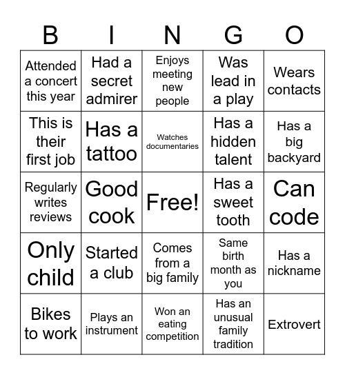 Untitled Bingo Card