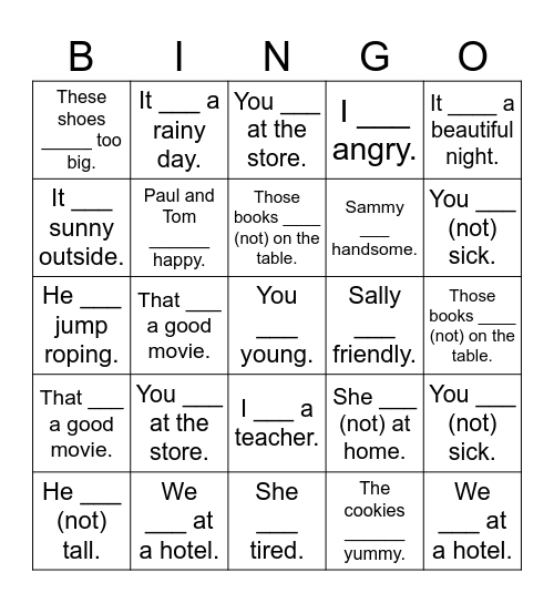 Was & Were Bingo Card