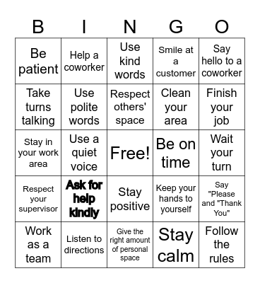 Positive Workplace Behavior Bingo Card