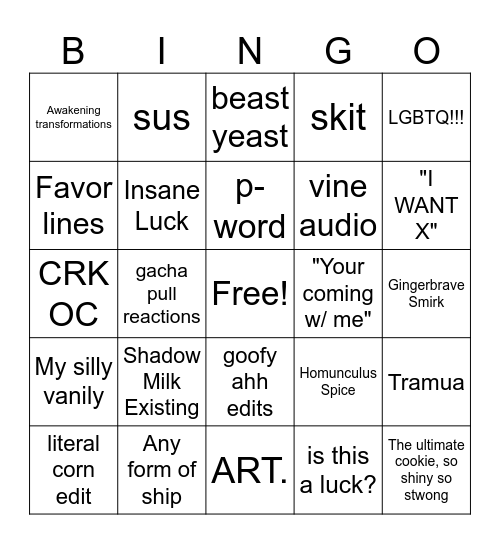 CRK Bingo Card