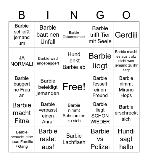 Barbie Bingo Board Bingo Card