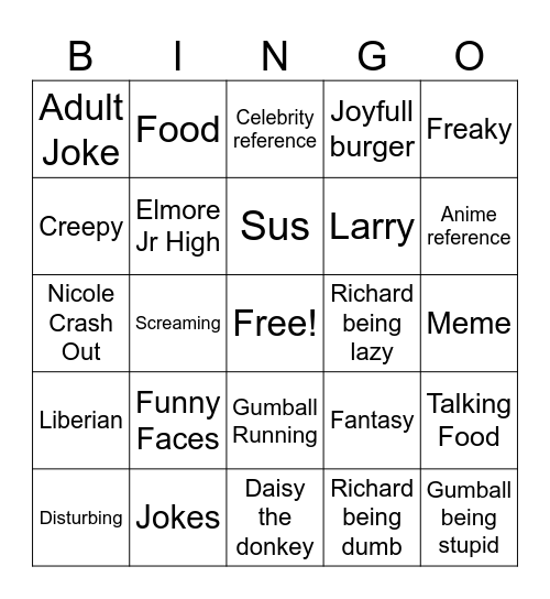 Gumball Bingo Card