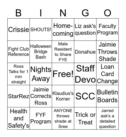 T-Crew Bingo Card