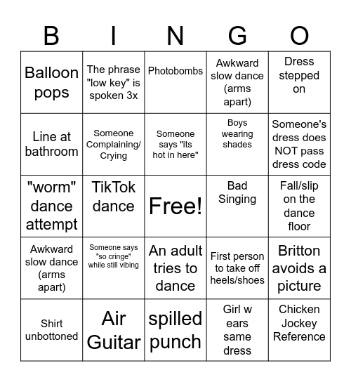 2025 Formal Dag Bingo Card Bingo Card