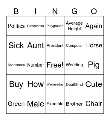 ASL 1 Bingo Card