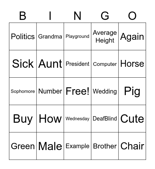 ASL 1 Bingo Card