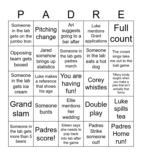 Lairson Lab Bingo! Bingo Card