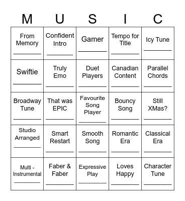 MUSIC RECITAL BINGO Card