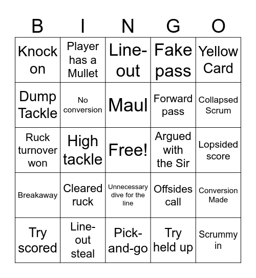 Women's Elite Rugby Bingo Card