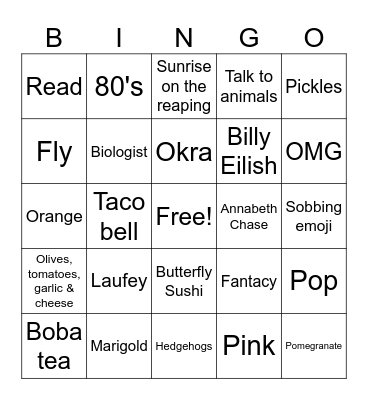 Nitsa's Grad Bingo Card