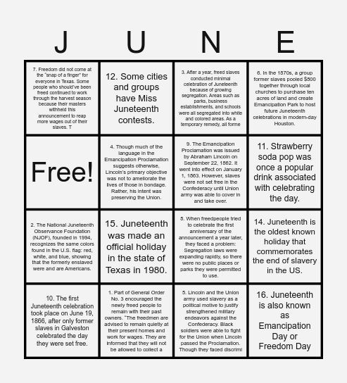 Juneteenth History!!! Bingo Card