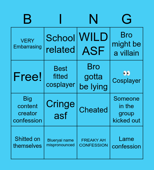 DREAMCON CONFESSIONS BINGO Card