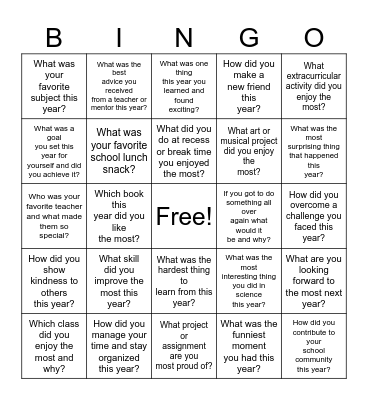 This years reflection Bingo Card