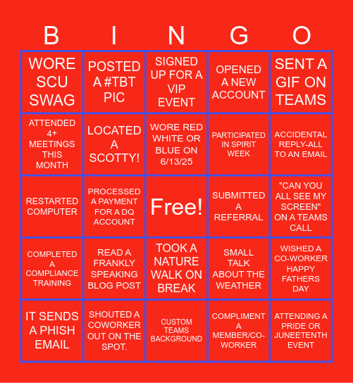 SCU BINGO Card