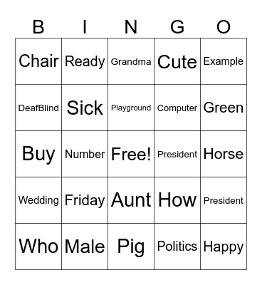 ASL Bingo Card