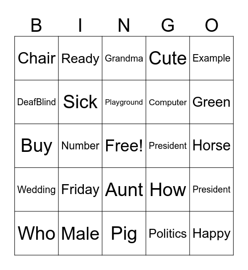 ASL Bingo Card