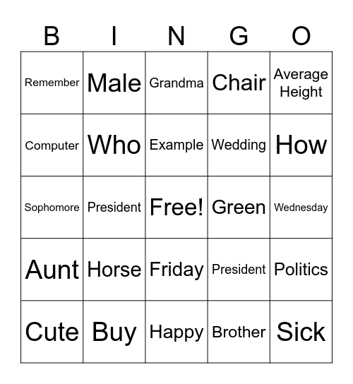 ASL Bingo Card