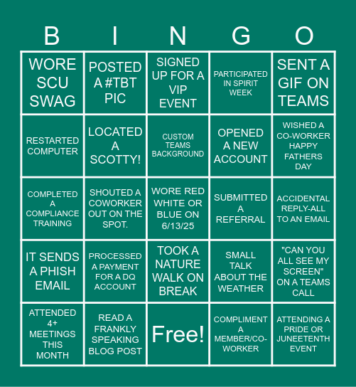 SCU BINGO Card