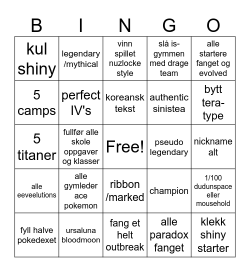 Pokemon scarlet/violet Bingo Card