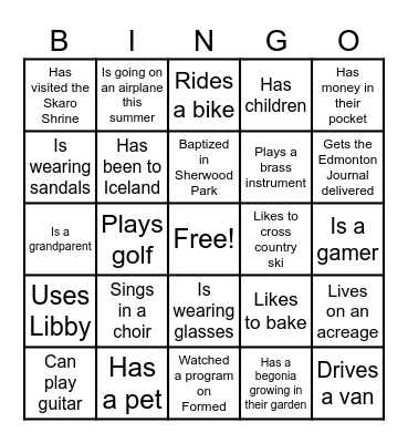 Getting to Know You Bingo Card