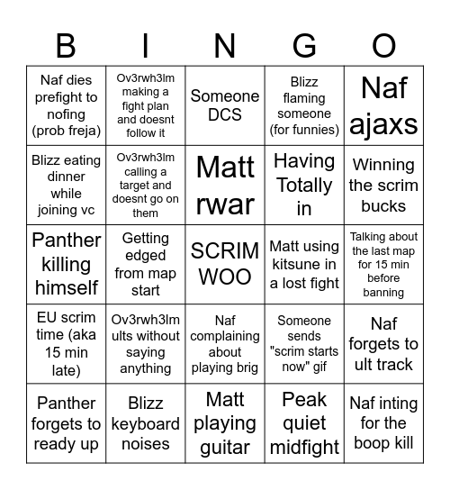 YS SIEGE SCRIM BINGO Card
