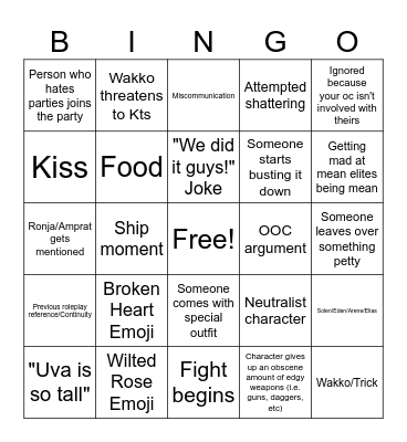 Party RP Bingo Card